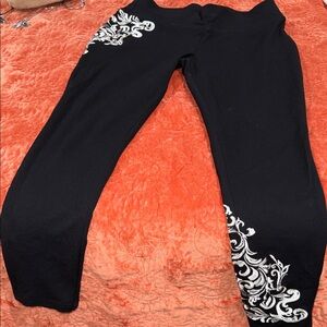 INC International Concepts Black Leggings with White Scroll Detail